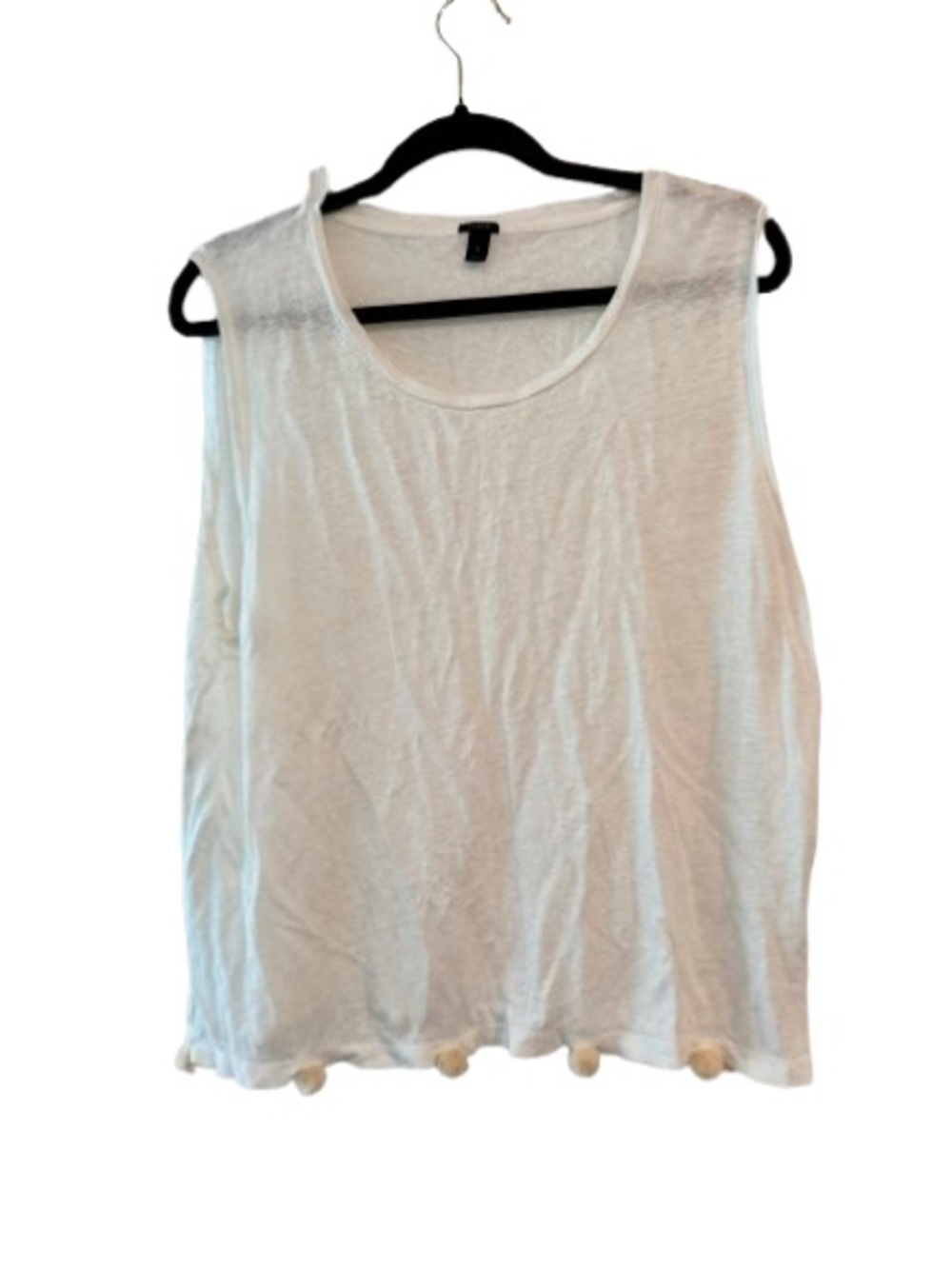 J Crew XL Linen White Sleeveless Pom-Hem Tank Top Muscle Tee